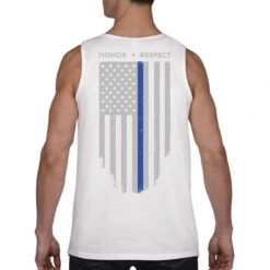 Men's Thin Blue Line Honor & Respect Tank #TBL-TANK-C -Deals Cowboy Threads Store Back white thin blue line flag model